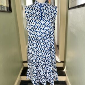 GOTTEX Dress Women’s XL Geometric Royal Blue White Moisture Wicking NWT $97